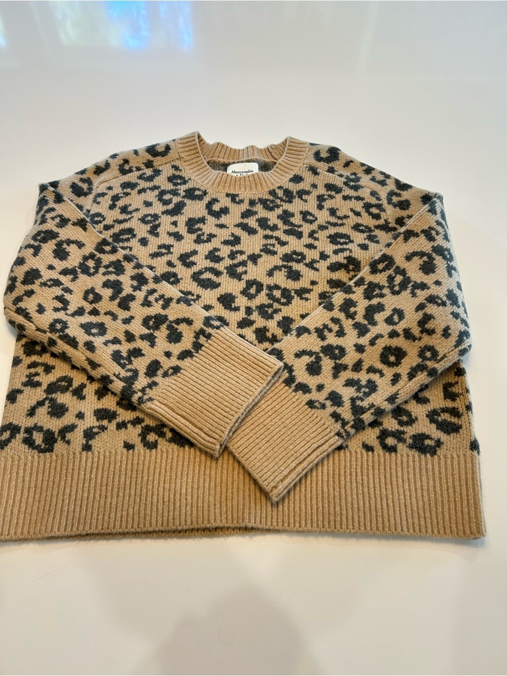 Abercrombie & Fitch Tan and Black Leopard Crewneck Sweater
